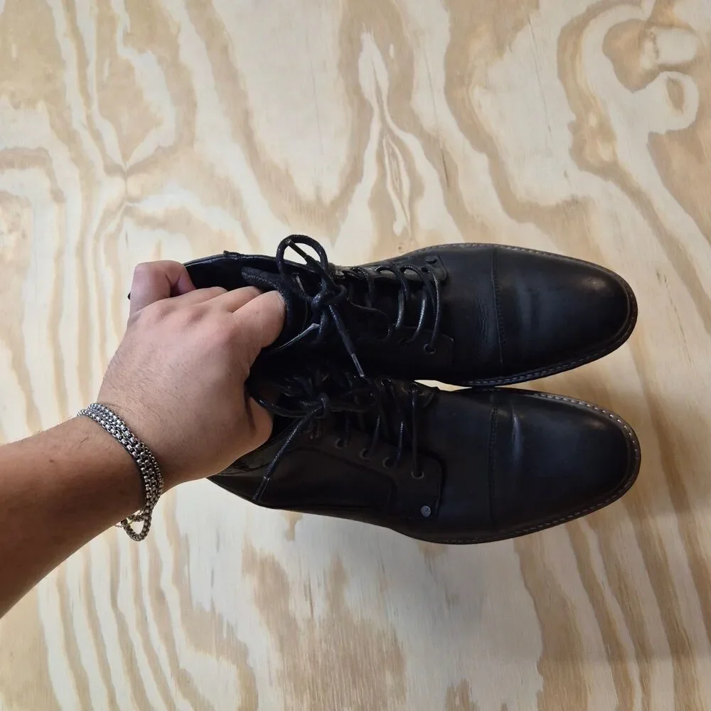 Bull Boxer Warrant Mens 13 Black Leather Cap Toe Zip Lace Up Ankle Boots